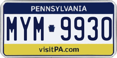 PA license plate MYM9930