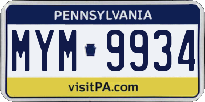 PA license plate MYM9934