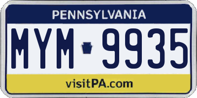 PA license plate MYM9935