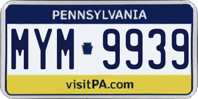PA license plate MYM9939