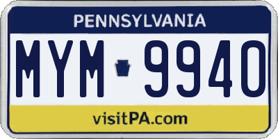 PA license plate MYM9940