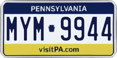 PA license plate MYM9944