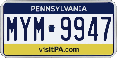 PA license plate MYM9947