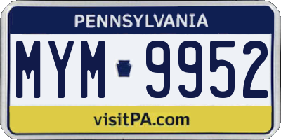PA license plate MYM9952