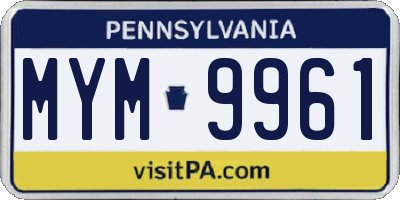 PA license plate MYM9961