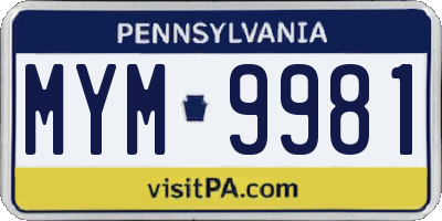 PA license plate MYM9981