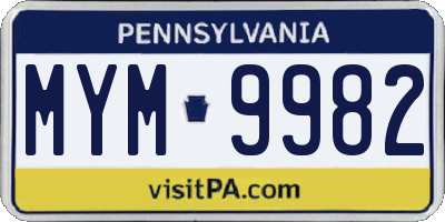 PA license plate MYM9982
