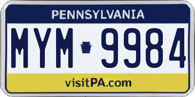 PA license plate MYM9984