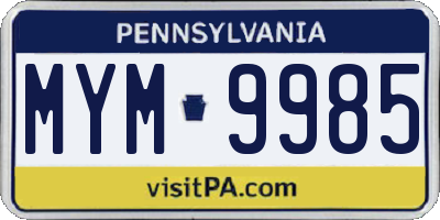 PA license plate MYM9985