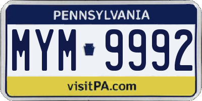 PA license plate MYM9992