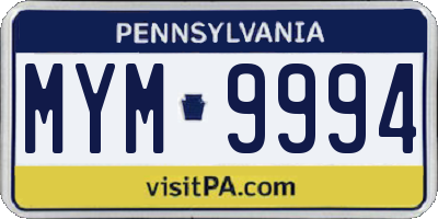 PA license plate MYM9994