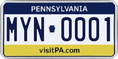 PA license plate MYN0001