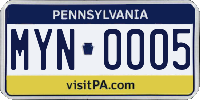 PA license plate MYN0005
