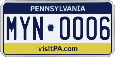 PA license plate MYN0006
