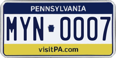 PA license plate MYN0007