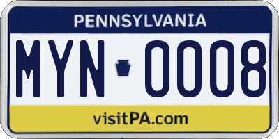 PA license plate MYN0008