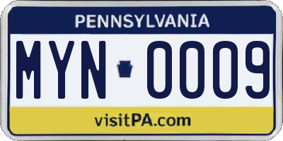 PA license plate MYN0009