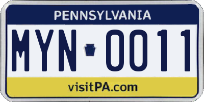 PA license plate MYN0011