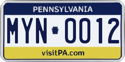 PA license plate MYN0012