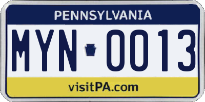 PA license plate MYN0013