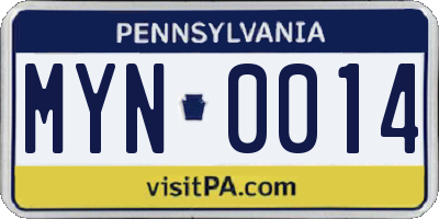 PA license plate MYN0014