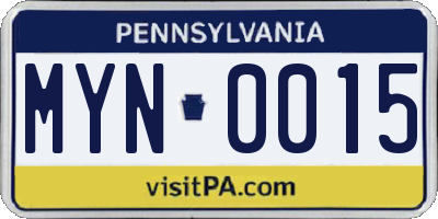 PA license plate MYN0015