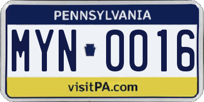 PA license plate MYN0016