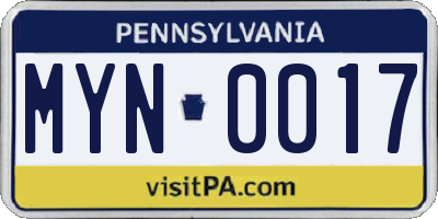 PA license plate MYN0017