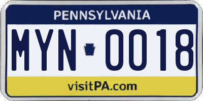 PA license plate MYN0018