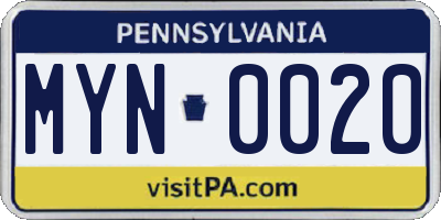 PA license plate MYN0020