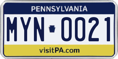 PA license plate MYN0021