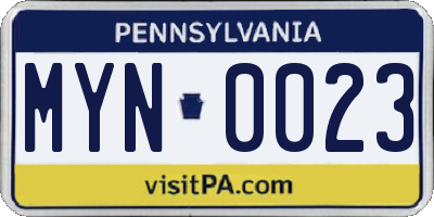 PA license plate MYN0023