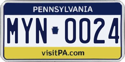 PA license plate MYN0024