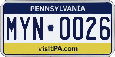 PA license plate MYN0026