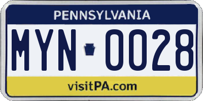 PA license plate MYN0028