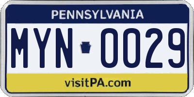 PA license plate MYN0029