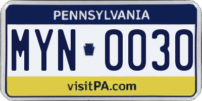 PA license plate MYN0030