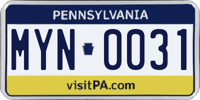 PA license plate MYN0031