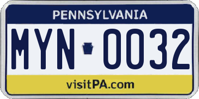 PA license plate MYN0032