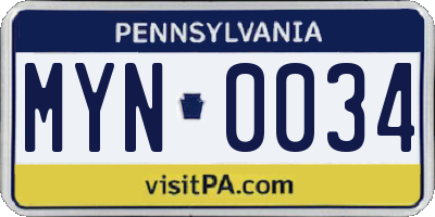 PA license plate MYN0034