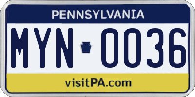 PA license plate MYN0036