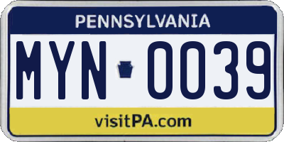PA license plate MYN0039