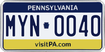 PA license plate MYN0040