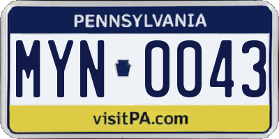PA license plate MYN0043