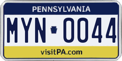 PA license plate MYN0044