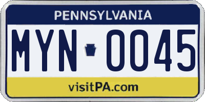 PA license plate MYN0045