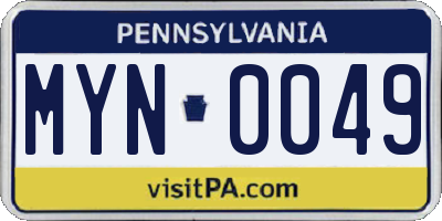 PA license plate MYN0049