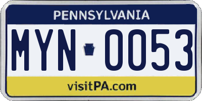 PA license plate MYN0053