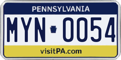 PA license plate MYN0054