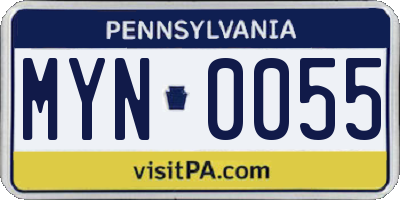 PA license plate MYN0055